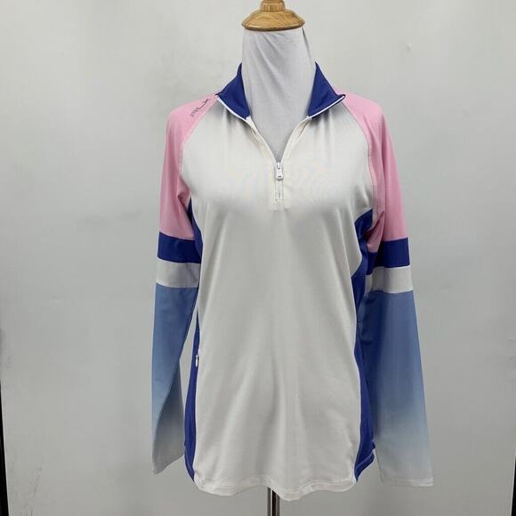 RLX Ralph Lauren Shirt Womens S Small Colorblock Raglan Long Sleeve Golf Polo - Picture 2 of 11